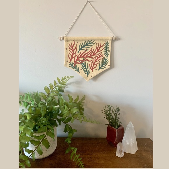 🧡Hand Painted Wall Hanging //Green + Red Branches